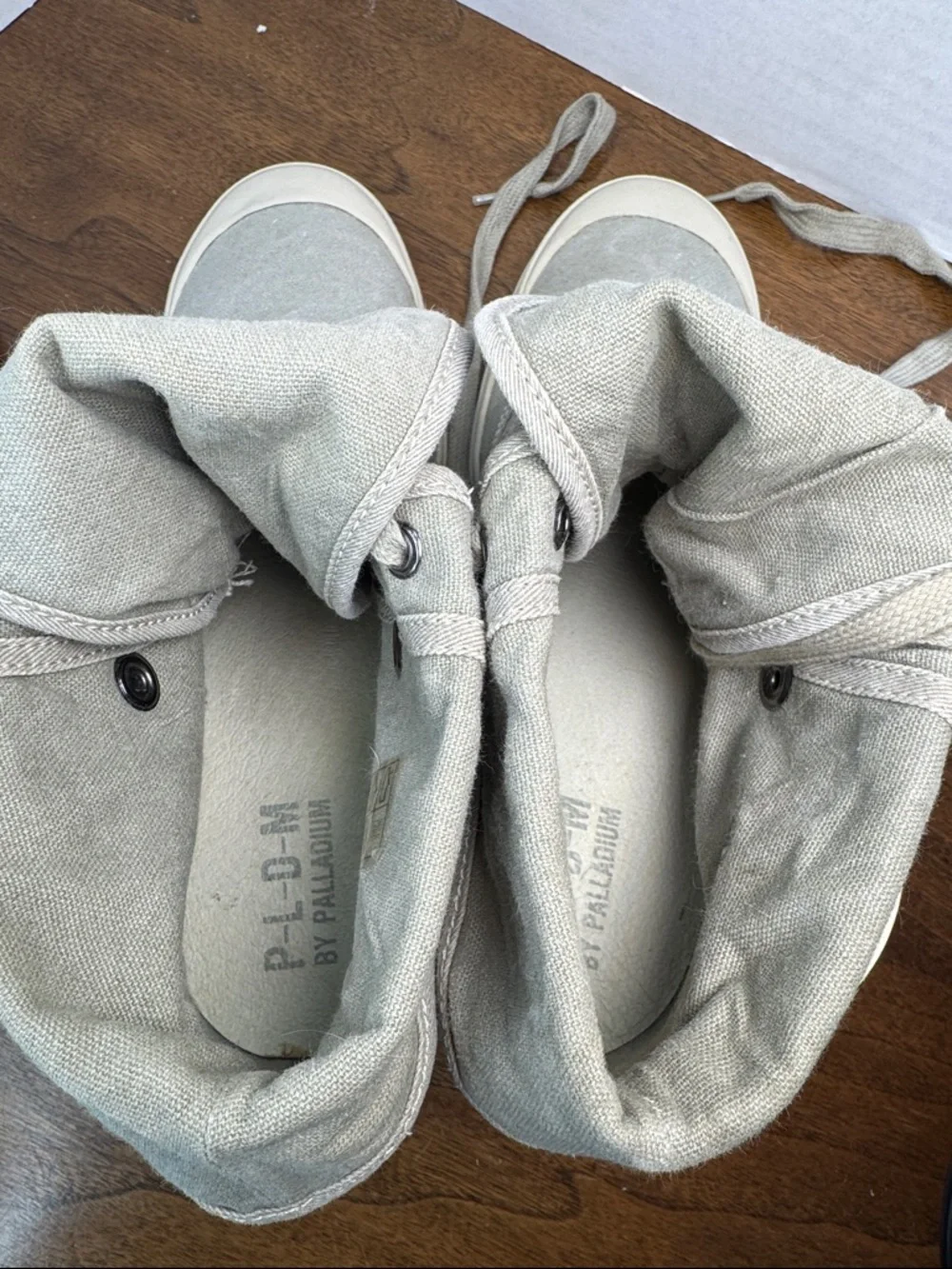 PLDM Palladium Womens Gray Canvas Fold-Over High-Top Hidden Wedge Sneakers, 40